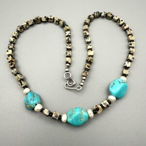 Southwestern Sterling Silver Turquoise Jasper Gemstone Necklace Custom Made